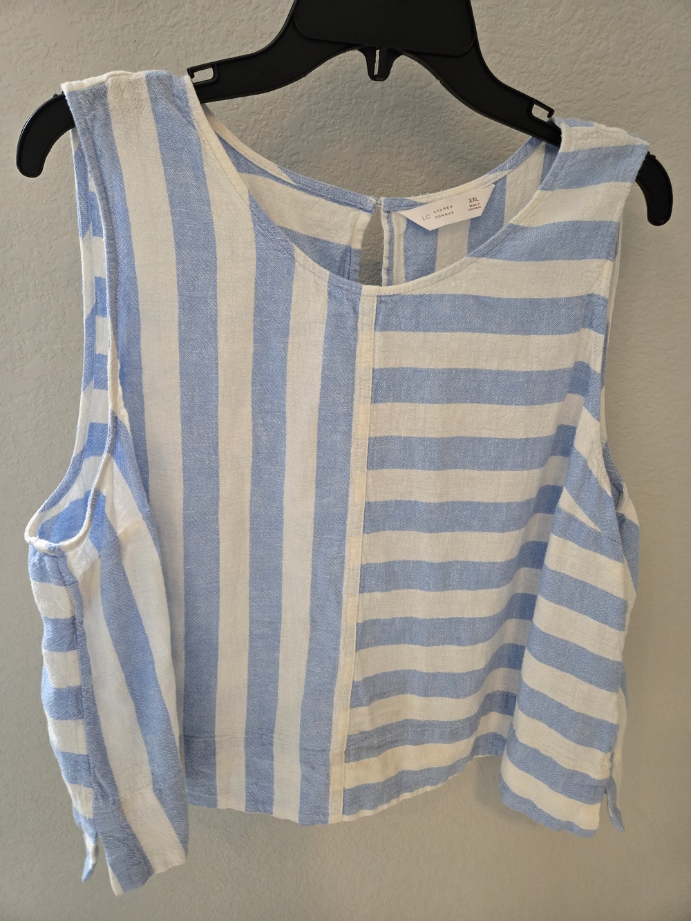 LC Lauren Conrad Blue & White Striped Linen Tank Top
